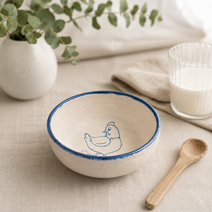Kinderschale aus Keramik mit "Huhn" Motiv, handgemacht-Pommerscher Diakonieverein-werky
