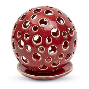 Leuchterkugel aus Keramik für Teelichter, 2-Loch-Muster (Rot)-Greifenwerkstatt-werky