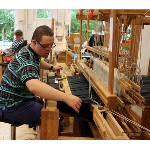 Sitzkissen aus Wolle und Jute, handgewebt - Feldspat-Goldbach Werkstatt-werky